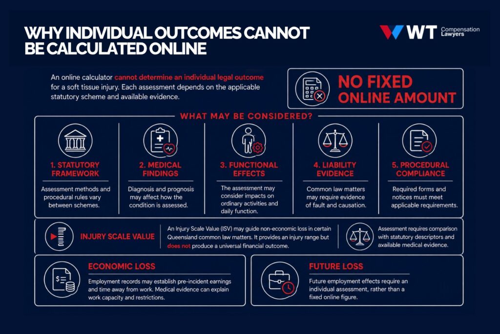 why individual outcomes cannot be calculated online soft tissue injury compensation